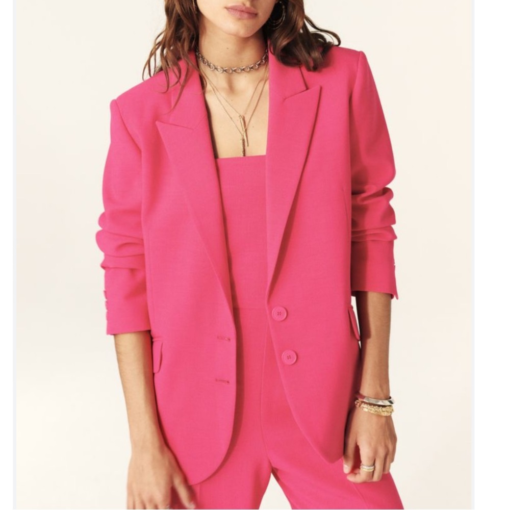 NEW BA&SH Cher Oversized Blazer Fuchsia Menswear Inspired Jacket Feminine Office - Picture 6 of 16